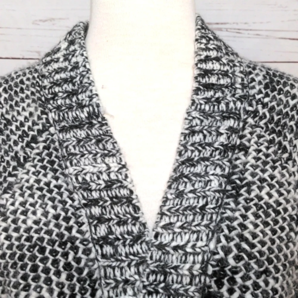 Women's Black and White Express Wool‎ Alpaca Open Long Cardigan Medium Large